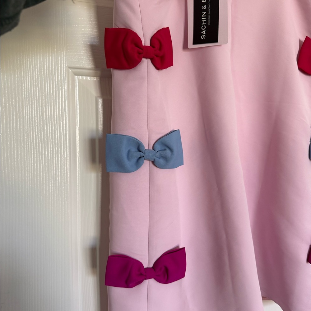 Sachin + Babi Pink Mini Dress with Blue and Fuchsia Bows - Picture 9 of 10